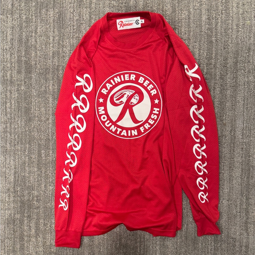 Rainier Beer Red Long Sleeve mesh shirt